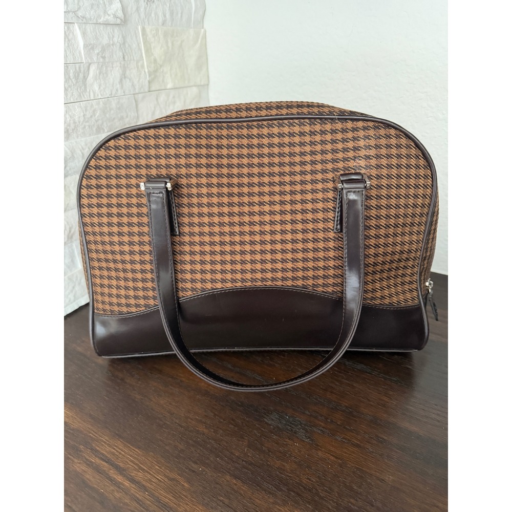 Grandir de Pierre Cardin Vintage Houndstooth Travel Tote Purse Brown Retro Mod